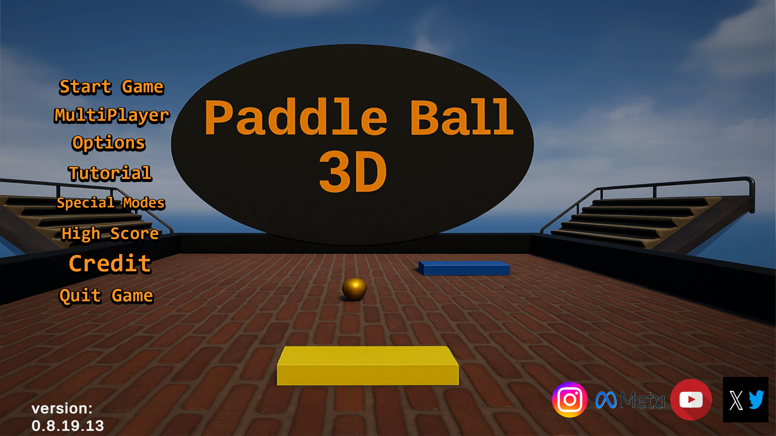 Main menu of Paddle Ball 3D